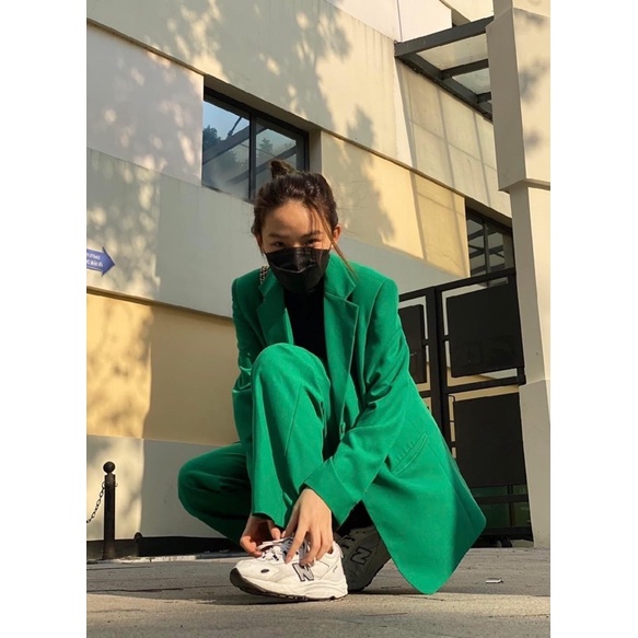 Quần tây nữ  - quần lưng cạp cao phối blazer & vest -chất liệu cao cấp, màu xanh - Tiệm may Diluclothing