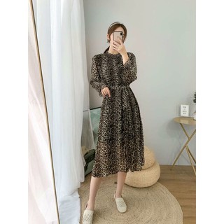 Váy suông xếp ly hoạ biết beo kèm dây váy