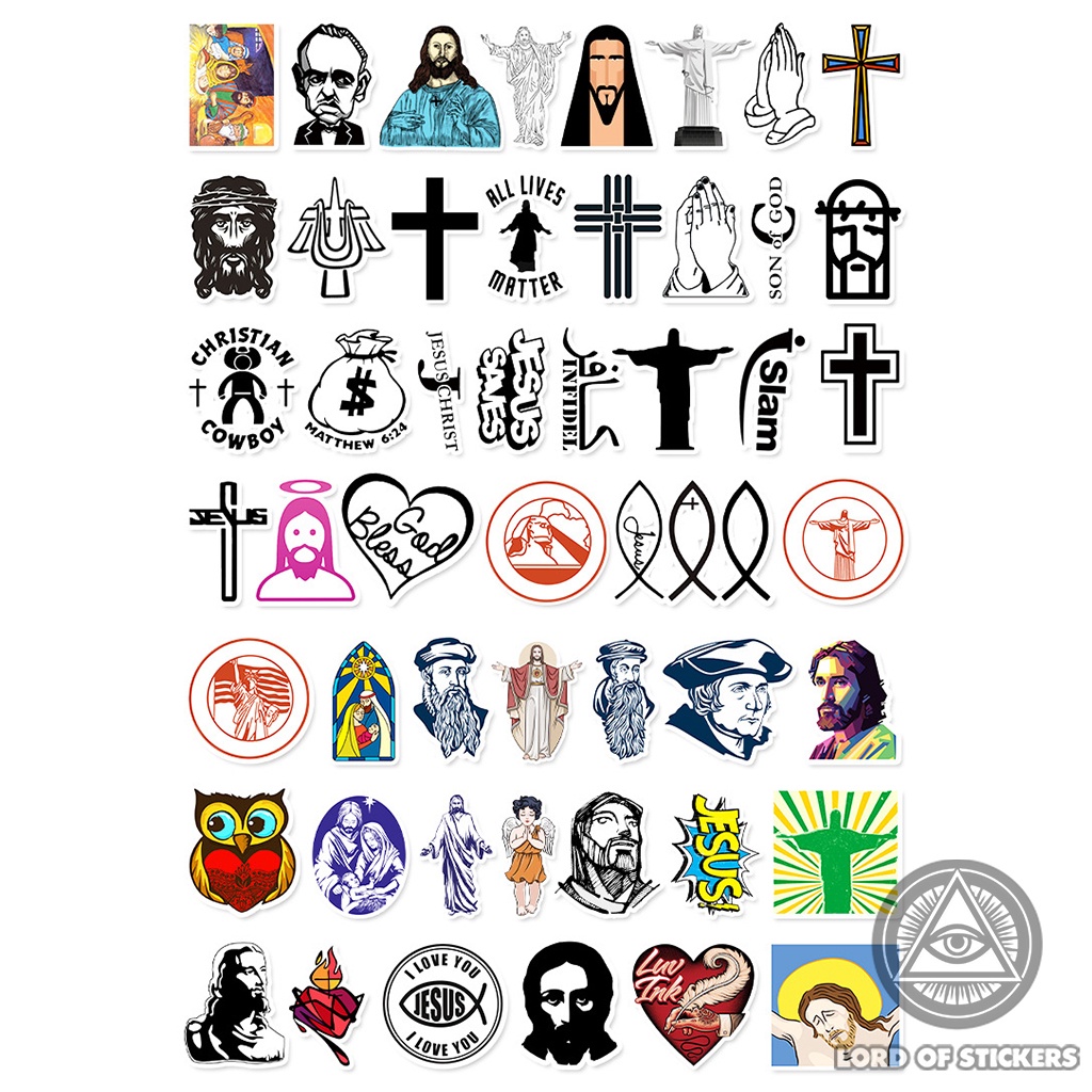 Set 50 Hình Dán Sticker Chúa Jesus Chống Thấm Nước Trang Trí Mũ Nón Bảo Hiểm, Ván Trượt, Laptop, Điện Thoại, Vali, Sổ