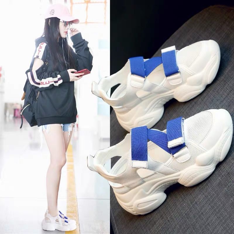 Giày Sandal Thể Thao Đế Xuồng Dày Khoét Lỗ Thoáng Khí Phong Cách Mới Dễ Phối Đồ Cho Nữ