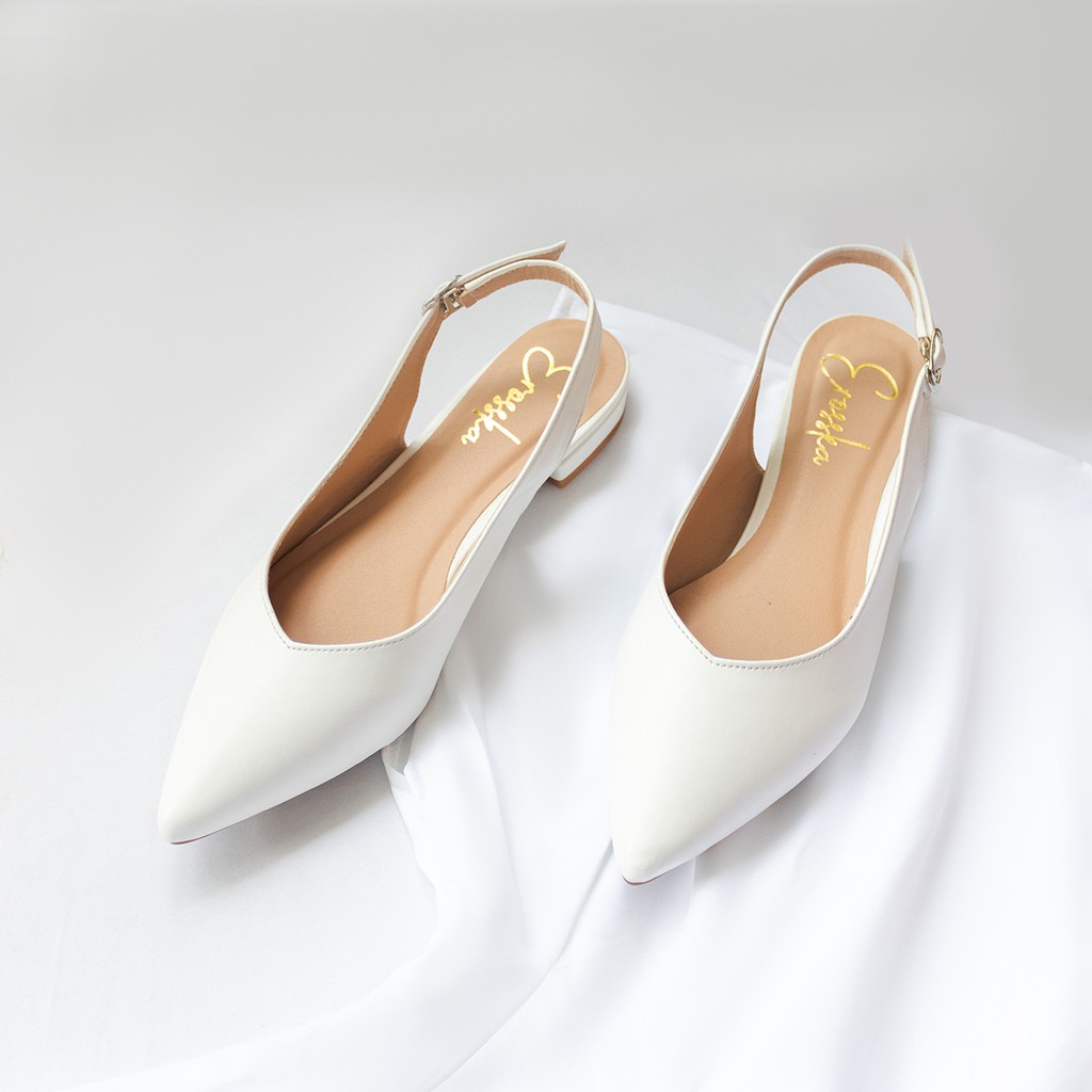 Giày slingback Erosska mũi nhọn phối dây hở gót cao 2cm màu trắng - đen - nude _ EL001