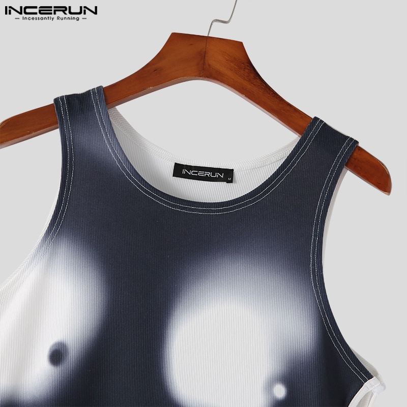 Áo tank top INCERUN cột dây bên hông in họa tiết cơ bắp thời trang quyến rũ cho nam
