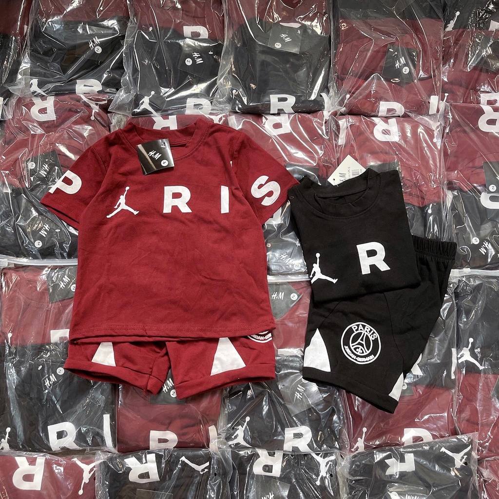 Đồ bộ bé trai Combo 2 bộ paris đen đỏ chất cotton mềm mịn thấm hút tốt