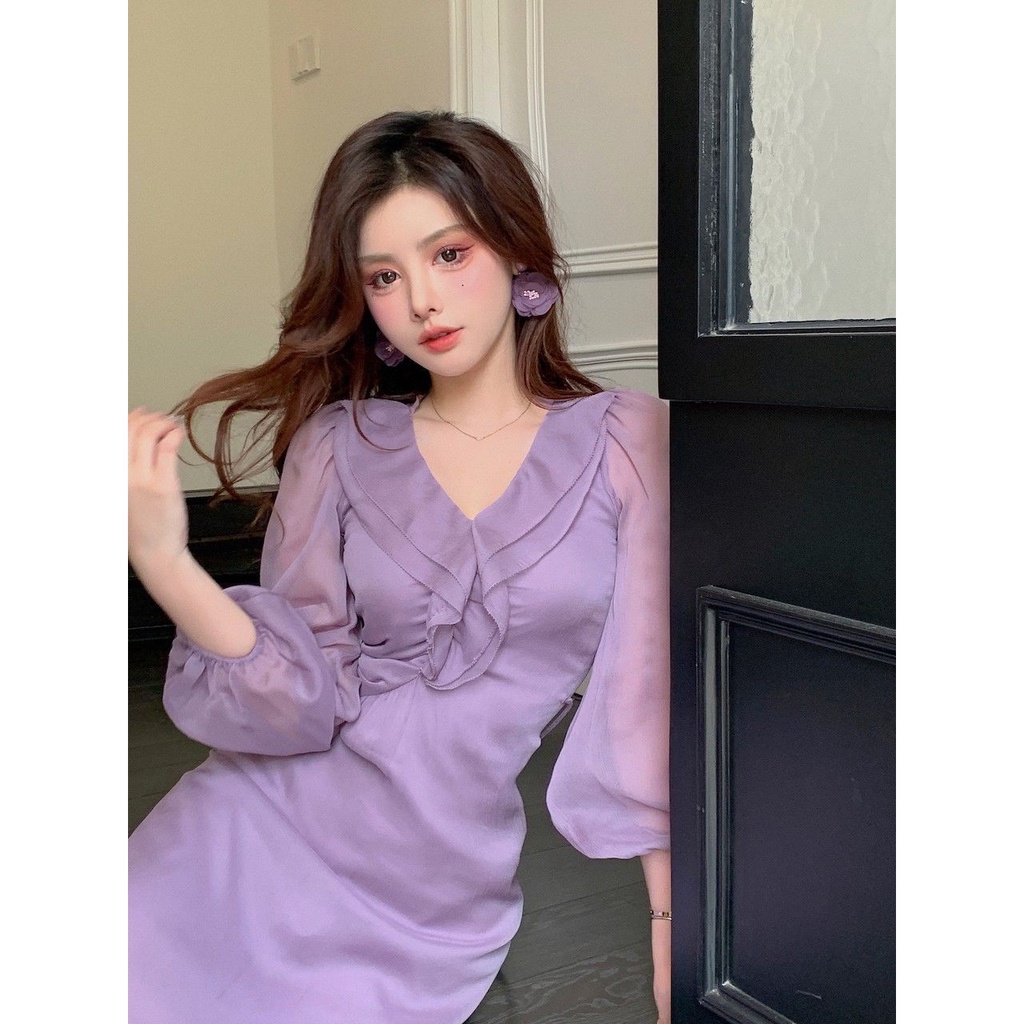 Đầm midi Màu Tím Thiết Kế Mới Thời Trang Mùa Hè Theo Phong Cách Pháp Cho Nữ 2022