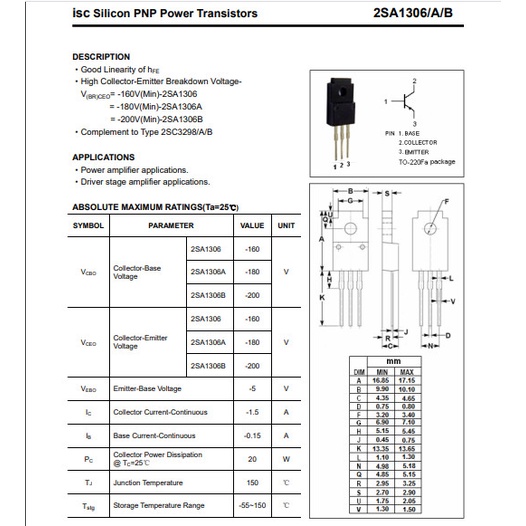 Transistor A1306+C3298 Toshiba loại tốt hàng tháo máy