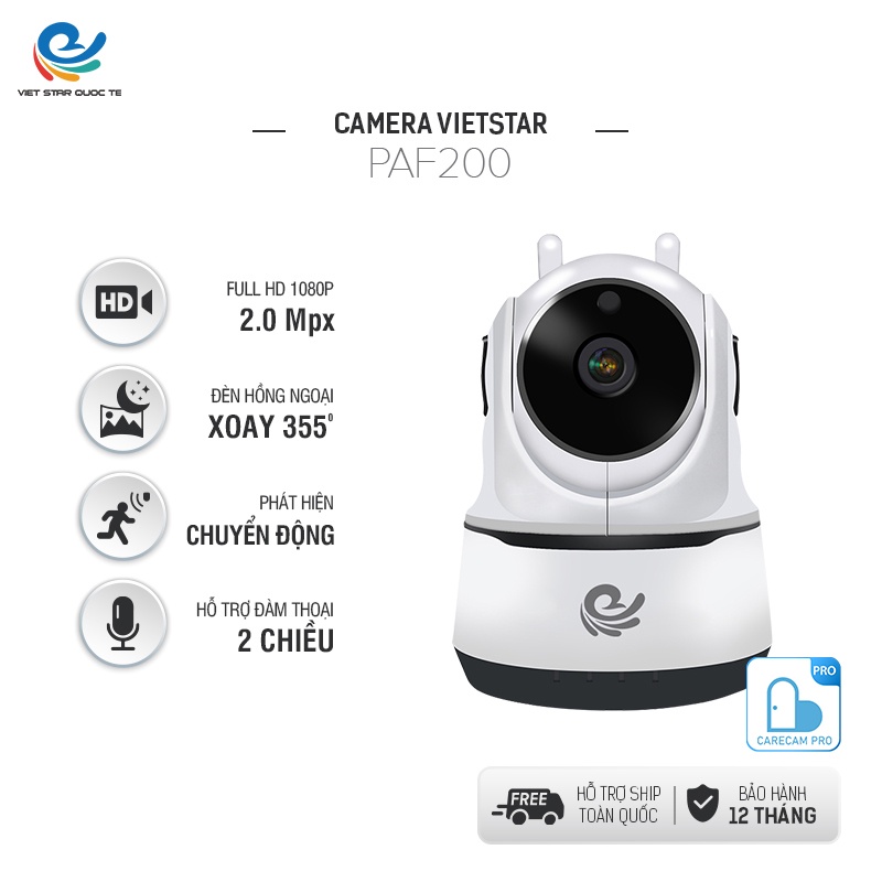 Camera Wifi Trong Nhà Việt Star Quốc Tế PAF200, Đàm Thoại 2 Chiều-Xoay Theo Chuyển Động, Bảo Hành 12 Tháng