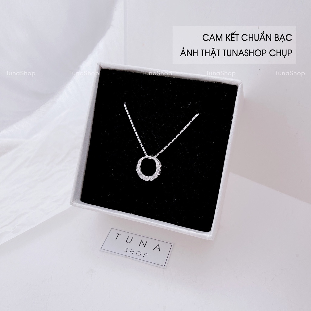 Dây chuyền nữ mặt tròn đính đá, Vòng cổ nữ Bạc gắn đá cao cấp _TUNA SILVER Trang sức Bạc, Ảnh thật video thật chuẩn bạc