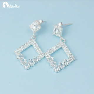 Bông tai bạc nữ miêu bạc hình thoi đính đá chất liệu bạc 925 trang sức phụ kiện b400463