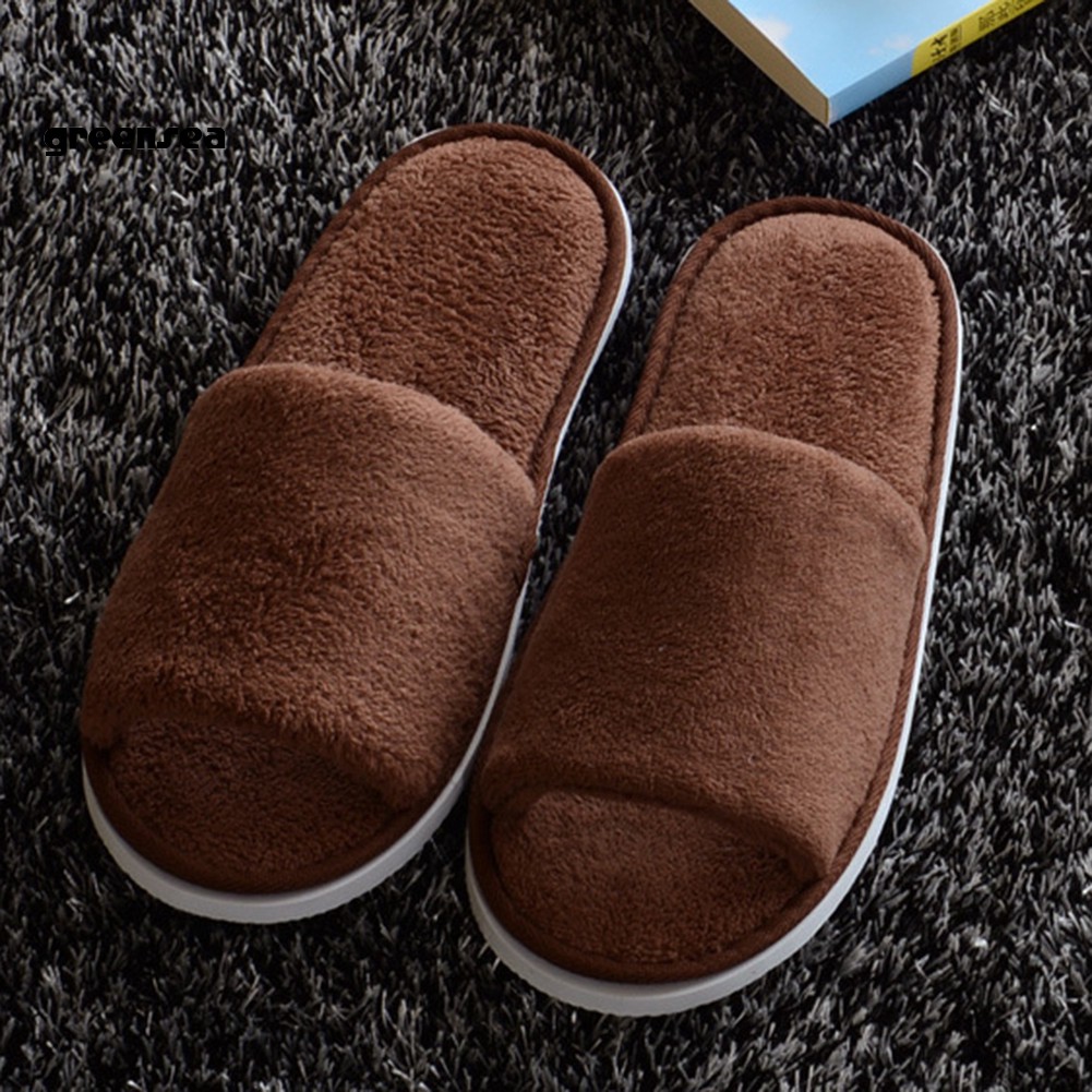 Gs_giày Đi Trong Nhà Hở Ngón Bằng Lông Cừu San Hô Màu Trơn Ấm Áp