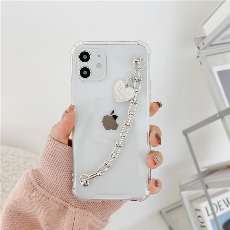 Iphone 12 Pro 12Promax 12Mini 11 11Pro 11promax 6 6s 6plus 7 8 plus X XS XR Xsmax Love Bear Metal Vòng đeo tay kim loại trong suốt Vỏ cứng Acrylic Viền mềm