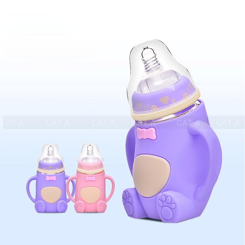 Bình Sữa giữ nhiệt thủy tinh, Bình Ti Sữa Cho Bé Có Tay Cầm CUTE - HÀNG MỚI VỀ