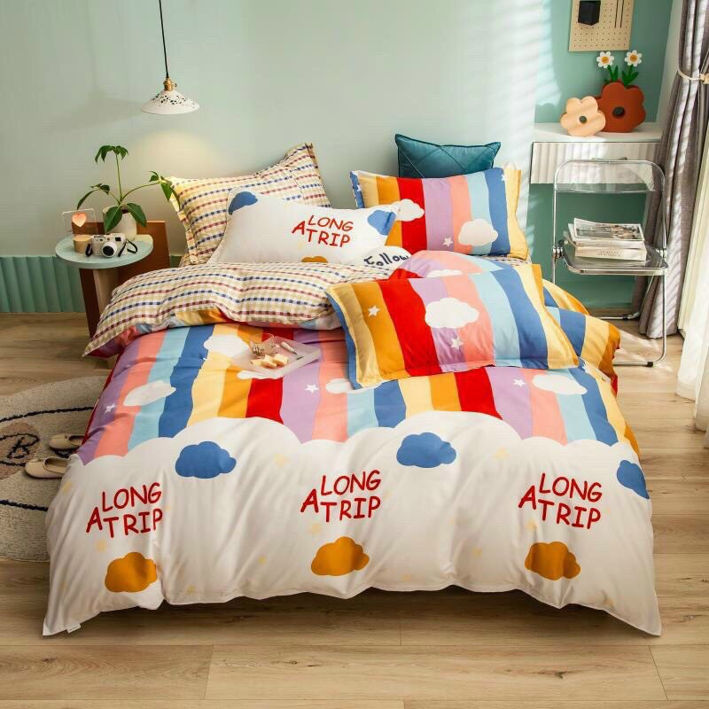 Bộ chăn ga gối ❤️ Bộ 4 món cotton poly cầu vồng nhập khẩu cao cấp phong cách Hàn Quốc (2 vỏ gối, 1 vỏ ga, 1 vỏ chăn)