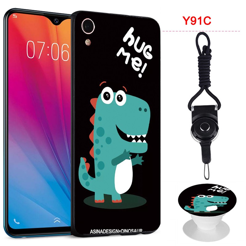 Ốp Điện Thoại In Hình Hoạt Hình Đáng Yêu Có Giá Đỡ Và Dây Đeo Cho Vivo Y91C / Vivo 1820