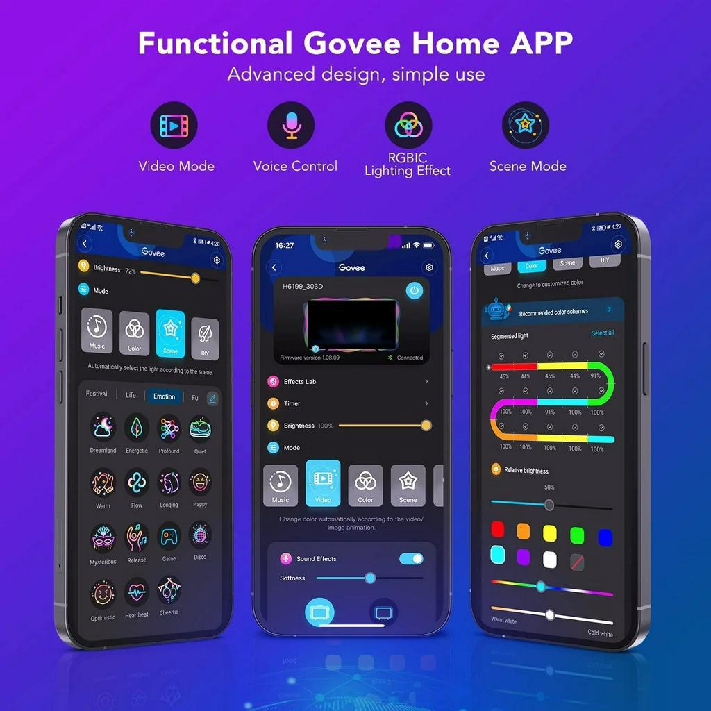 Dây đèn LED trang trí TV Govee Immersion WiFi TV Backlights cho Tivi 55-65" H6199 | Led thông minh cho rạp phim tại gia