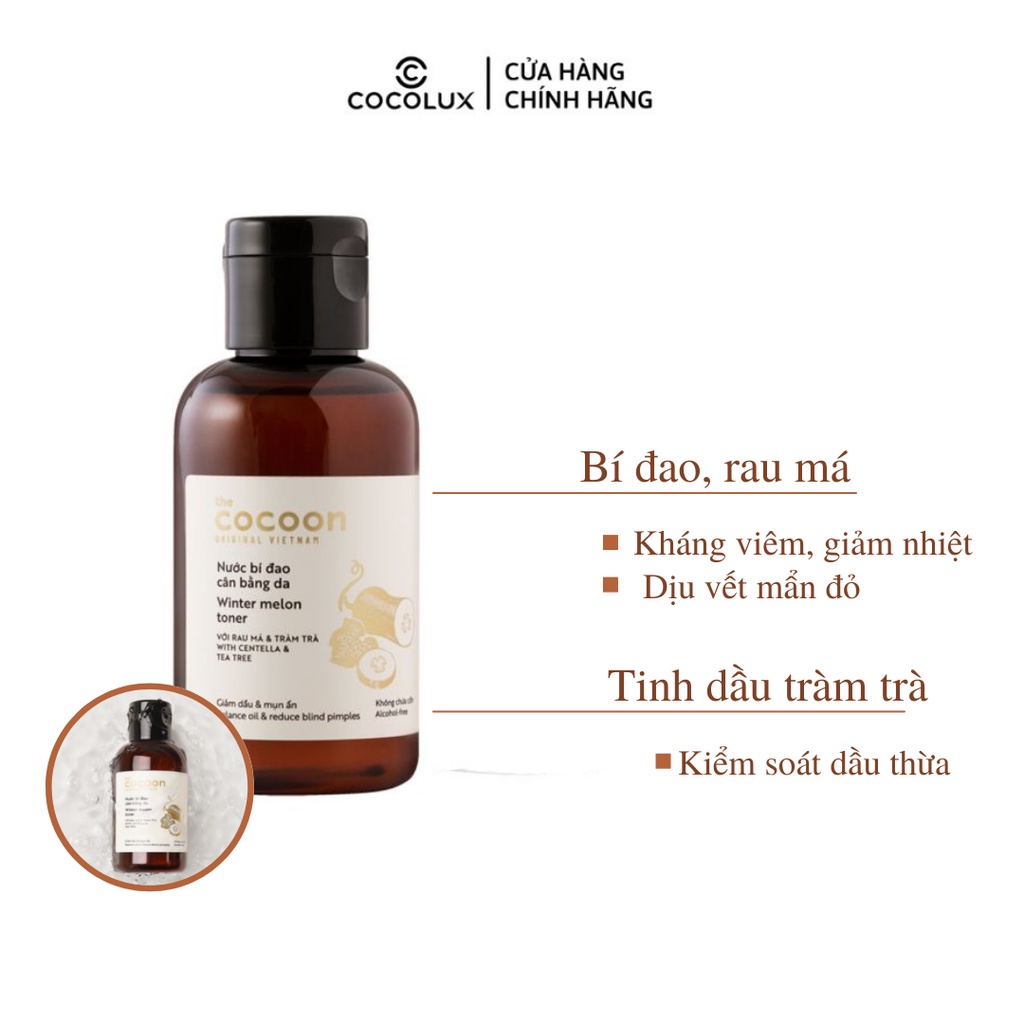 Nước Bí Đao Cân Bằng Da Giảm Dầu và Mụn Ẩn Cocoon 140ml