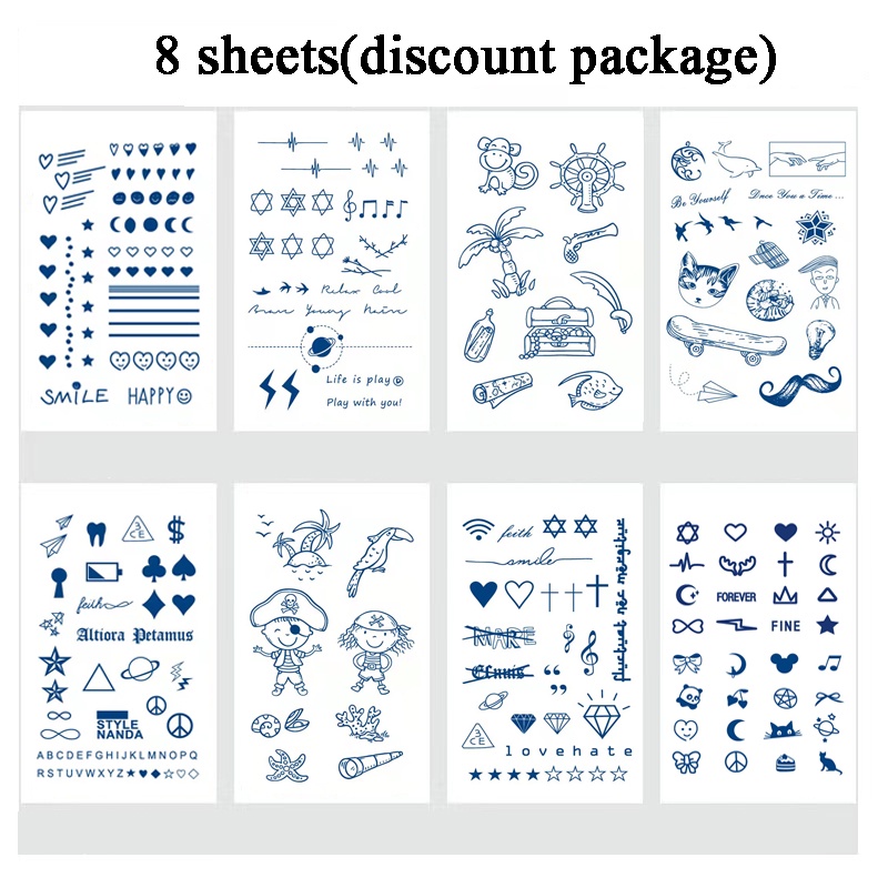 Bộ 8 Tấm Hình Xăm Dán Tạm Thời Lâu Trôi 15 Ngày; 18cm * 11cm Chống Thấm Nước