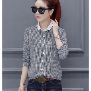 Áo sơ mi công sở nữ tay dài bo thun cô phối trắng, áo sơ mi đi học đi chơi đi làm siêu xinh phong cách Hàn Quốc