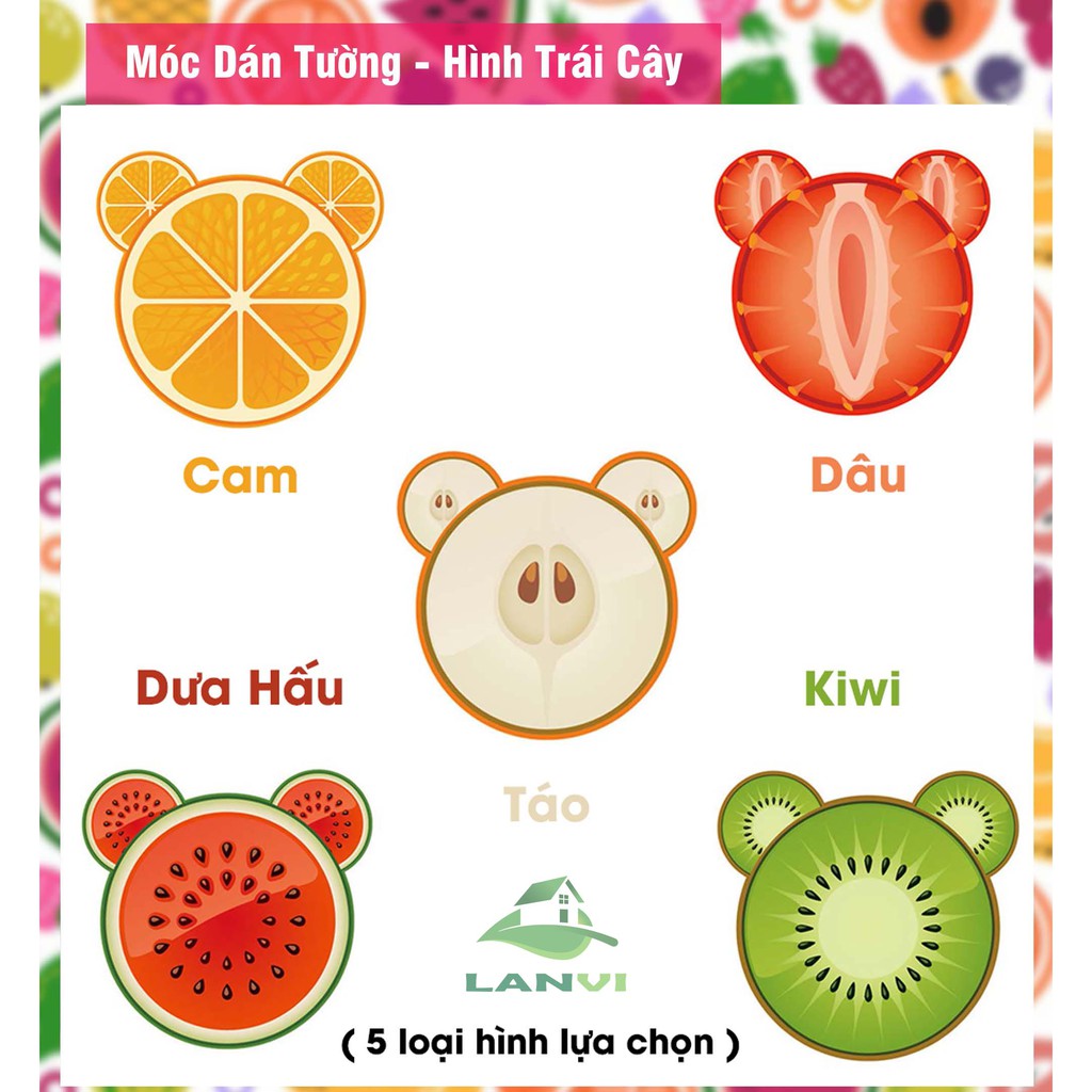 Móc Dán Tường Treo Đồ Chịu Lực - Hoạ Tiết Hình Trái Cây - Kích Thước (5.8cm x 6.2cm)