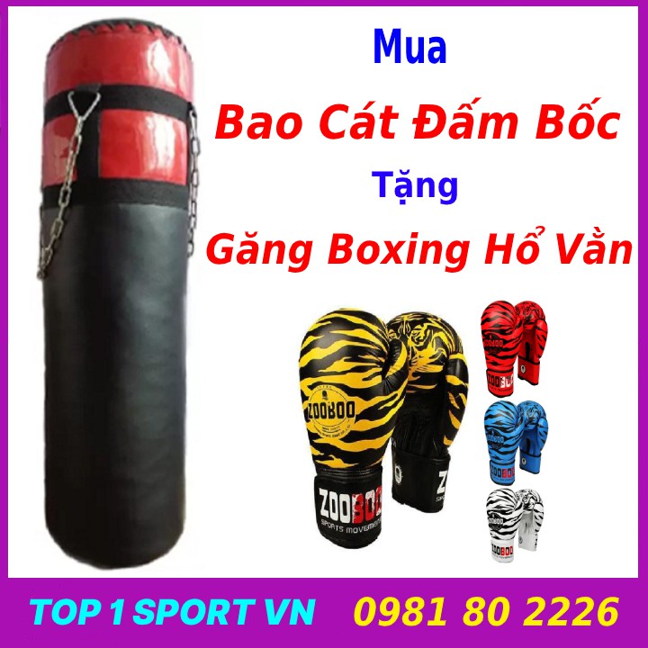 Combo bao cát đấm bốc treo trần đã nhồi sẵn ruột + găng bao tay đấm bao cát đấm bốc Zooboo hổ vằn - Bảo hành 6 tháng