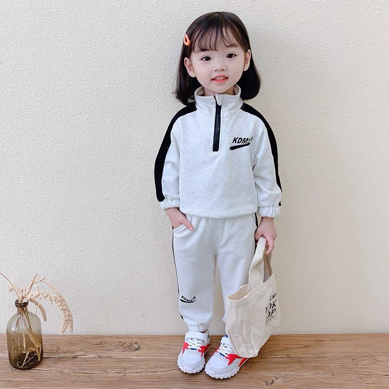 Bộ quần áo thu đông bé gái dài tay cổ cao khóa kéo, ống quần bo chun cho bé gái từ 8-18kg