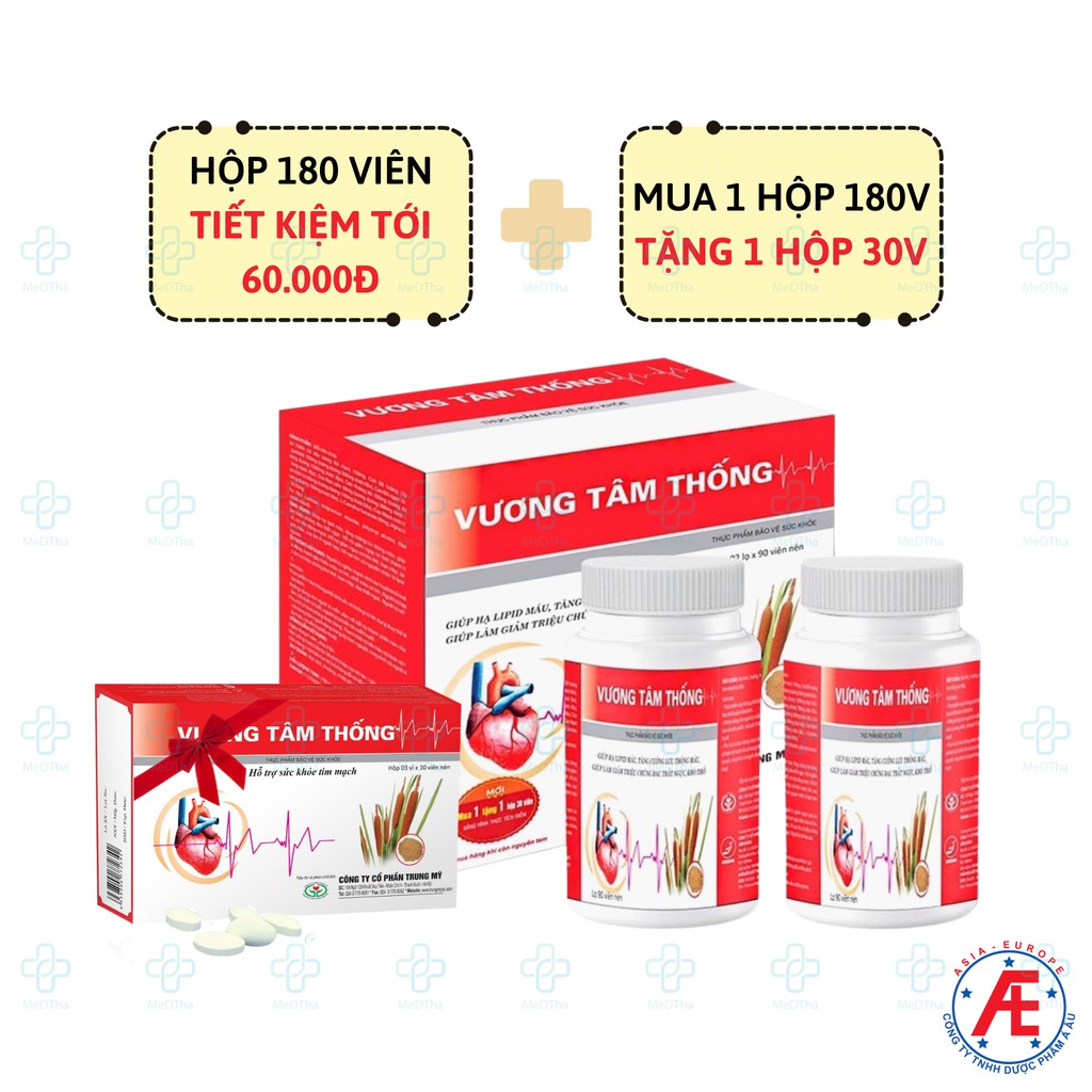 Vương Tâm Thống - Hỗ trợ điều trị Bệnh Mạch Vành, Đau Thắt Ngực, Xơ Vữa Động Mạch (Hộp 90, 180 viên) [Chính hãng]