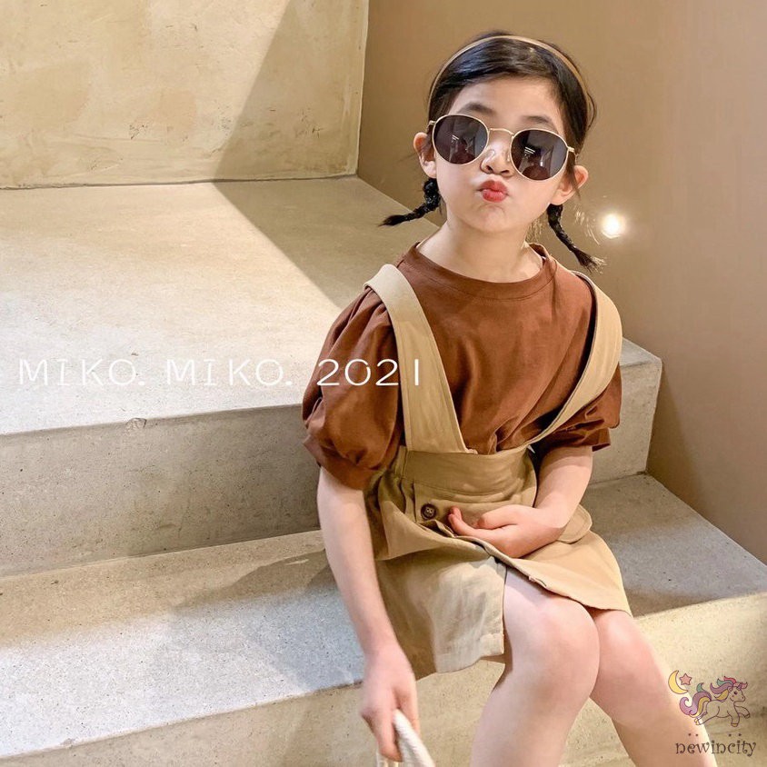 Set áo tay phồng kèm váy yếm phong cách Hàn Quốc thời trang mùa hè cho bé gái