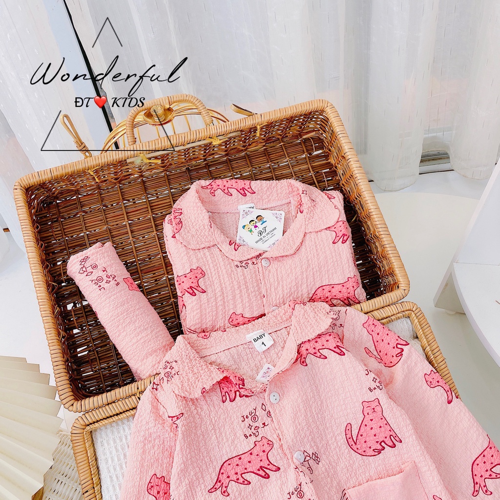 Bộ Pizama Chất Đũi Xốp Thấm Hút Mồ Hôi Cho Bé, Bộ Pijama hình beo 5 màu cho bé