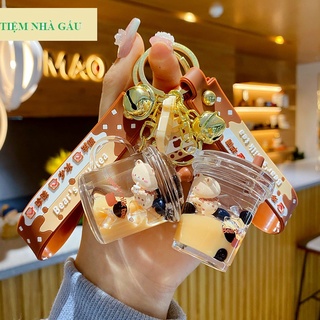 Móc khoá hình chai trà sữa Gấu, phụ kiện balo túi xách hình chai trà sữa gấu, móc khoá đôi dễ thương M11