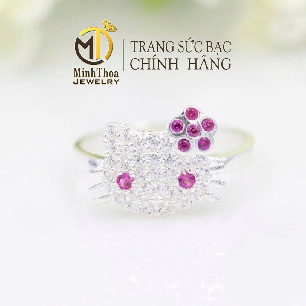 Nhẫn bạc kitty cho bé, nhẫn bé gái kitty đính đá trang sức bạc ta- Minh Thoa Jewelry