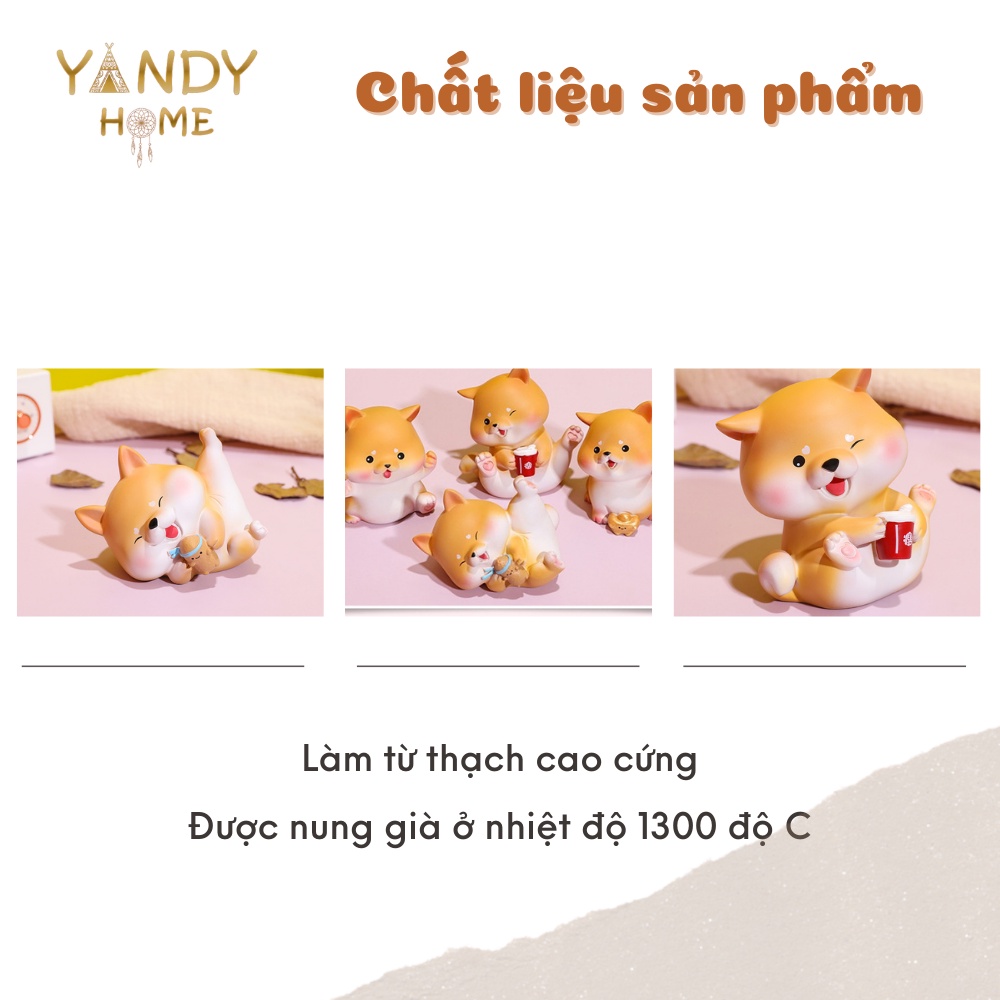 Tượng gốm sứ cún vàng Shiba thần tài YANDY HOME MH01 tài lộc may mắn bày tủ sách bàn làm việc