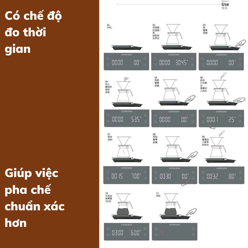 Cân tiểu ly mini điện tử pha chế EK 6012 có đếm giờ định lượng 0,1g-3kg  độ chính xác cao tặng kèm pin AAA