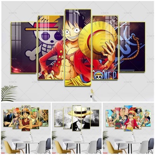 BỘ 5 bức tranh treo tường, dán tường trang trí phòng khách BĂNG MŨ RƠM ONE PIECE, chỉ cần dán không cần khoan tường.