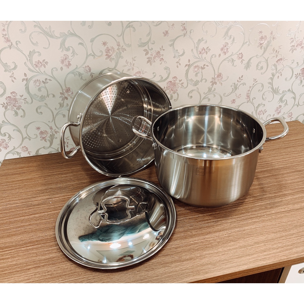 Bộ xửng hấp 3 đáy inox 430 Fivestar standard bếp từ nắp inox  ( 28cm / 30cm / 32cm )( GIAN HANG CHÍNH HÃNG)