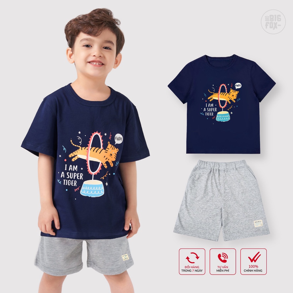 Bộ đồ quần áo cho bé trai cộc tay Bigfox - Miss Meow mặc mùa hè dáng lửng chất liệu cotton size trẻ em 3,4,5,6,7,8 tuổi