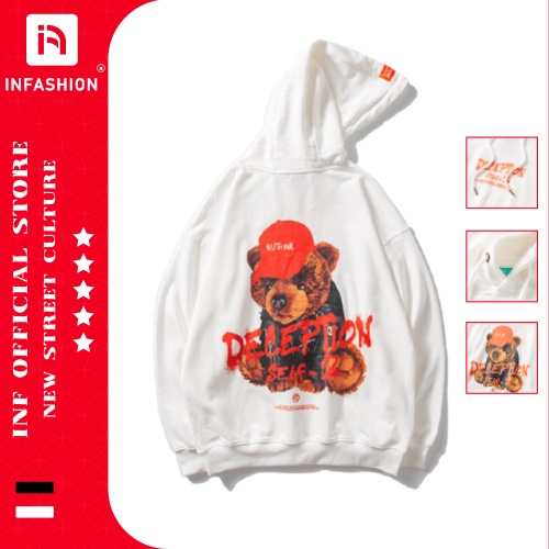 Áo hoodie form rộng deception chất nỉ bông mũ dày 2 lớp
