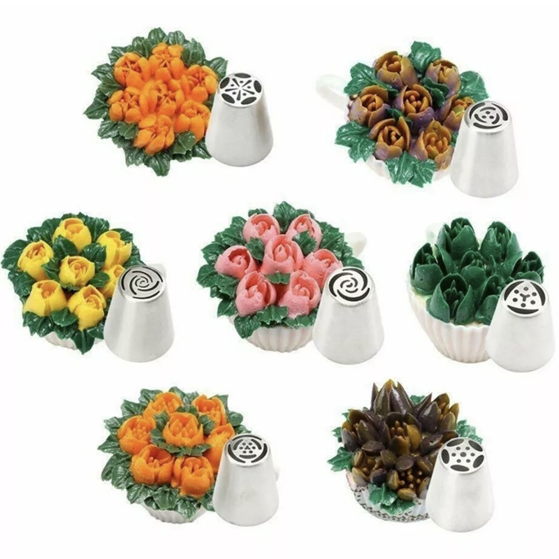 Set 7 đầu bắt bông ANAEAT bằng thép không gỉ trang trí bánh kem tiện lợi cho nhà bếp