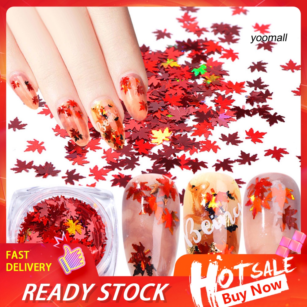 [Hàng mới về] Hộp kim sa trang trí móng tay nghệ thuật hình lá phong lấp lánh thời trang