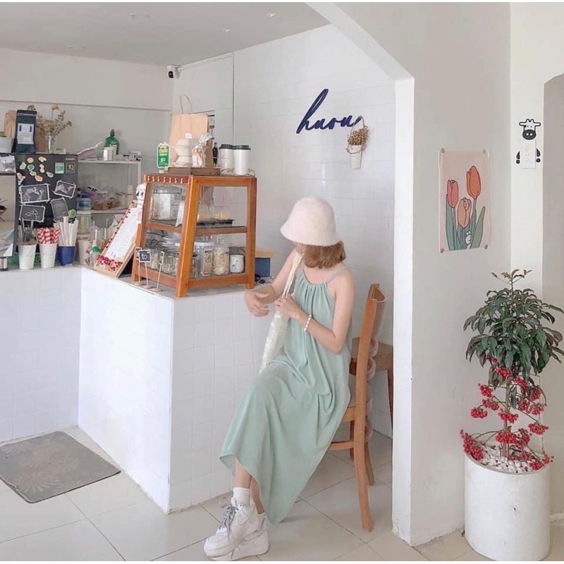 váy maxi cổ yếm