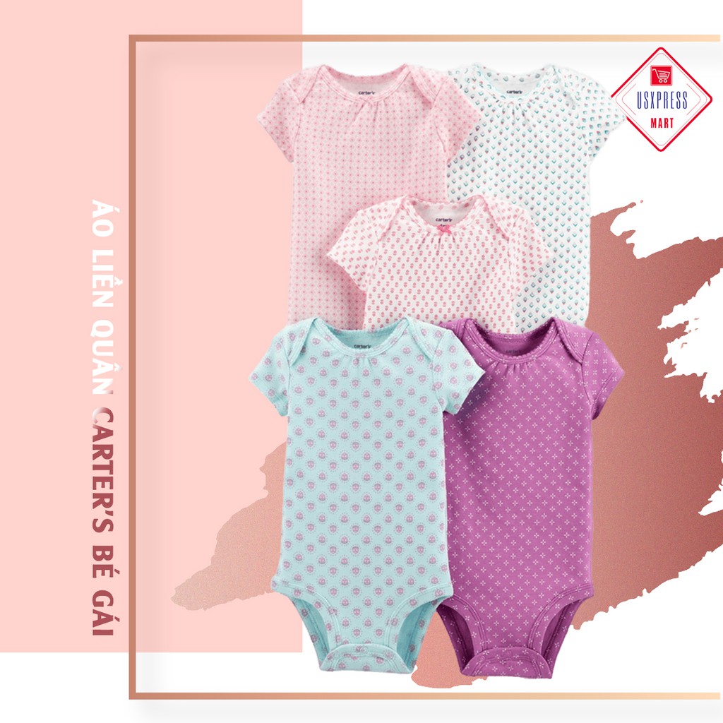 [Nhập Khẩu Mỹ]Áo Liền Quần Carter's Bé Gái,FLORAL Bodysuite ,18M,24M,Combo 5 cái , 5 Màu ,100% Cotton , Chất Thun Mềm.