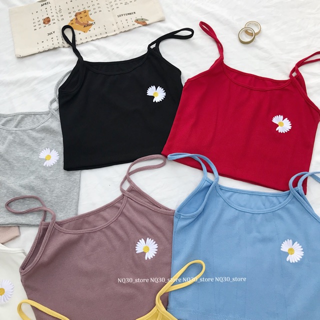 [Mã FAMAYWA giảm 10K đơn 50K] Áo Croptop 2 Dây NQ30 Thêu Hoa Cúc Nữ Ullzang | BigBuy360 - bigbuy360.vn