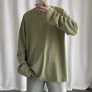 ÁO THUN TAY DÀI TRƠN COTTON MÀU XANH RÊU UNISEX NAM NỮ (kèm ảnh thật)