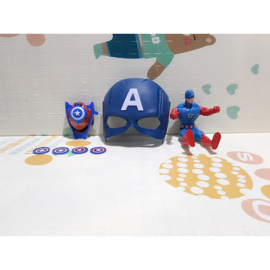 (RẺ NHẤT SHOPEE) Trò chơi chiếc mặt nạ có dây đeo đội trưởng mĩ màu xanh cực bền kèm đồng siêu nhân cao cấp bắn 4 xu