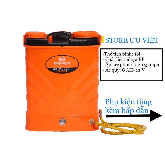 BÌNH XỊT ĐIỆN CAO CẤP DEAWOO CHUYÊN PHUN TRÁI THUỐC TRỪ SÂU, DIỆT CỎ TẶNG KÈM PHỤ TÙNG CAO CẤP