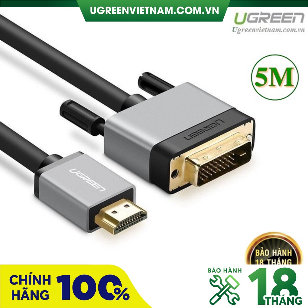 Cáp chuyển đổi HDMI to DVI (24+1) dài 5M Ugreen 20889 chính hãng