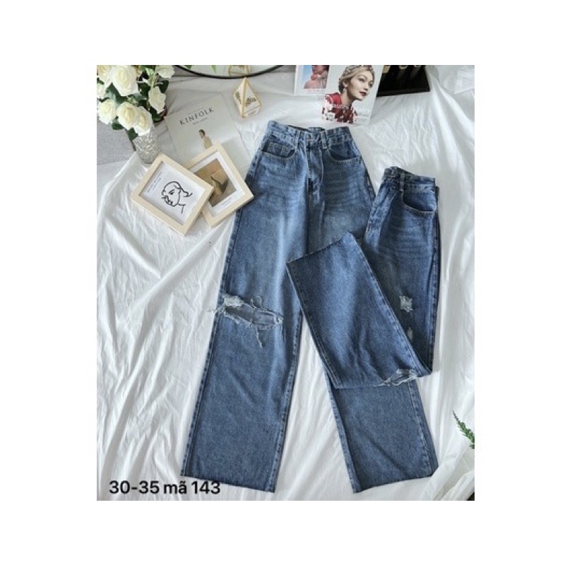 Quần Baggy Jean Nữ Bigsize Lưng Cao Ống Suông Rách Kiểu Phong Cách Năng Động Cá Tính Ms143 MonJeanShop