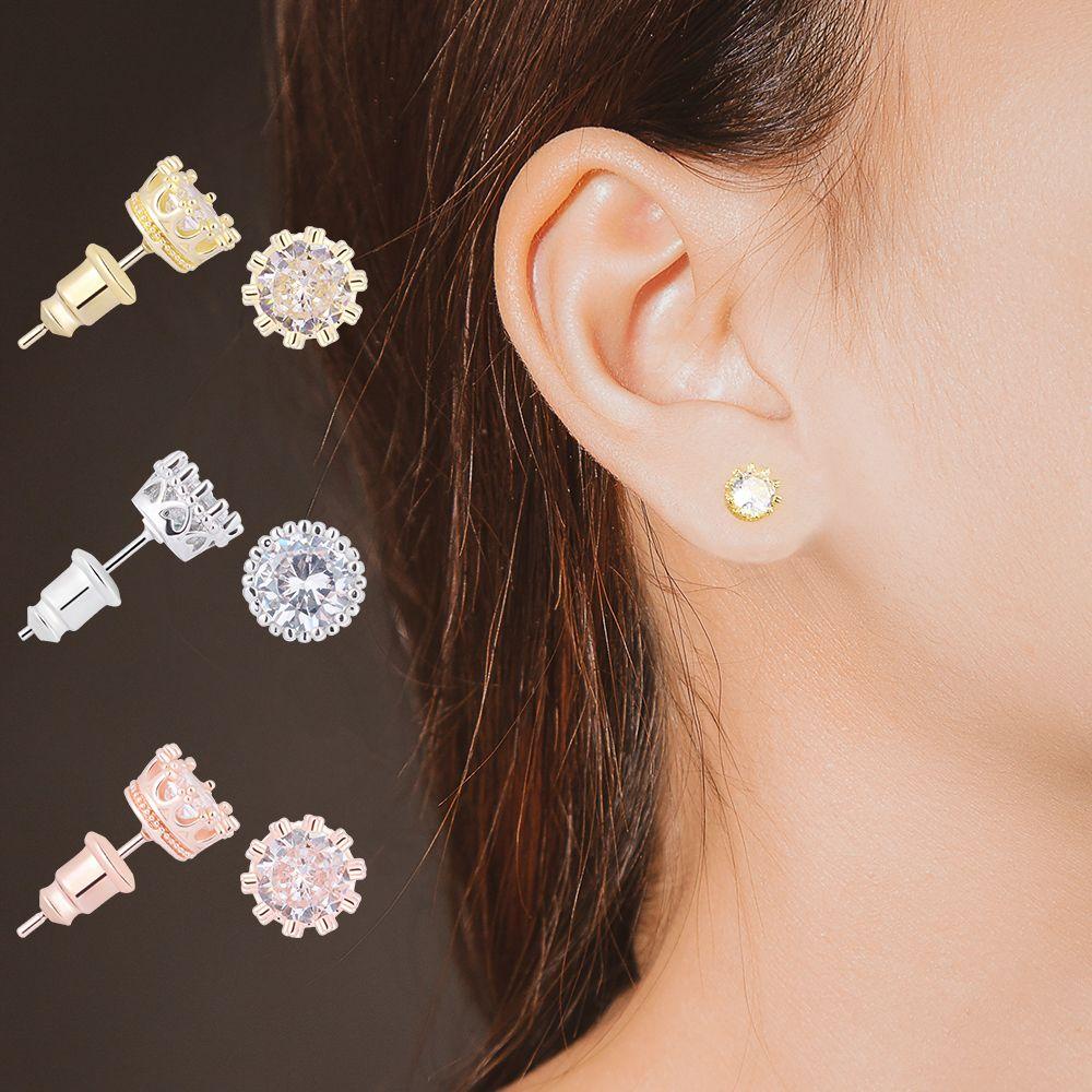 1 Đôi Bông Tai Hình Vương Miện Đính Đá Zircon Thời Trang Cổ Điển Cho Nam Và Nữ