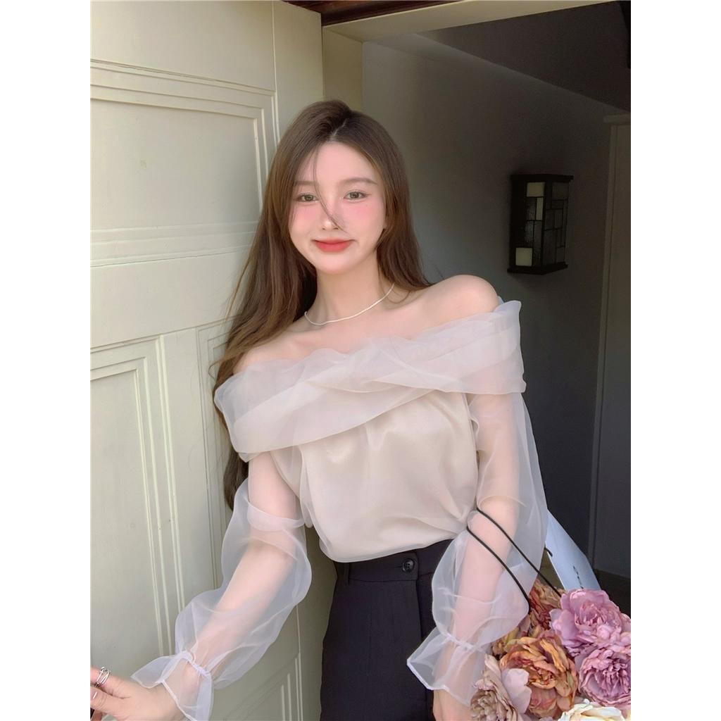 Áo Kiểu Trễ Vai Tay Dài Dáng Chữ A Thời Trang Cho Nữ