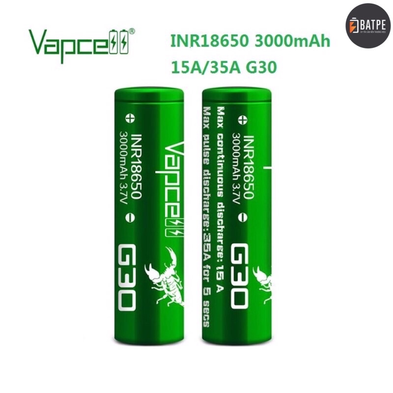 Pin sạc xả cao 18650 Vapcell G30 3000mAh mới 100%