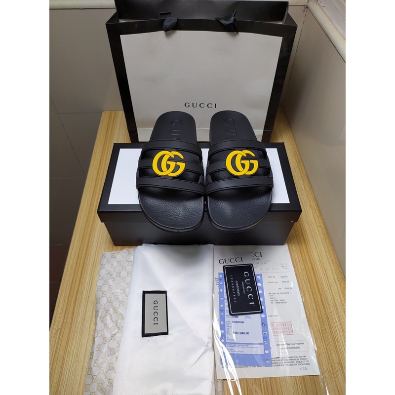 dép thời trang nam nữ đế bệt logo chữ G đôi đính quai gucci GC GG