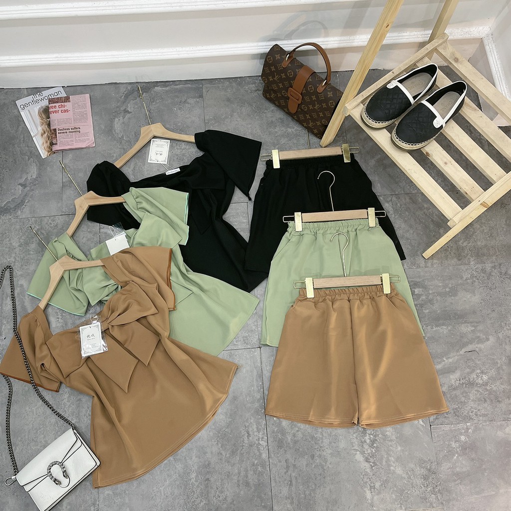 Set Nơ Ngực Cổ Vuông Mix Quần Sooc | BigBuy360 - bigbuy360.vn